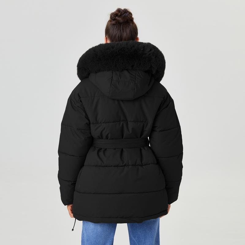 Cozy Fluffy Hooded Zip-Up Belt Decor