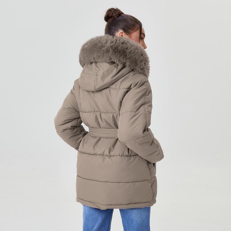 Cozy Fluffy Hooded Zip-Up Belt Decor
